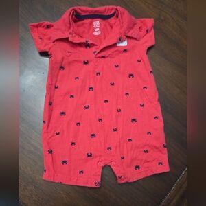 Red Baby Romper with Navy Crab Accents